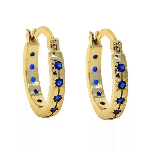 FIVE AND TWO 18K GOLD HOOPS DIAMOND CUT SAPPHIRE CRYSTALS STARBURST HOOPS LOOPS - Picture 13 of 15